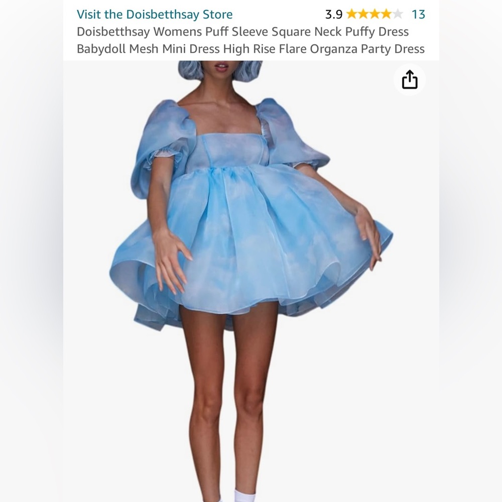 Puffy  mini baby blue dress with mess baby blue gloves size small.